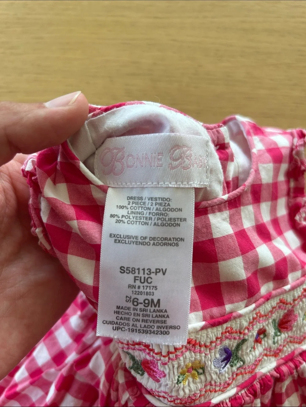 Bonnie Baby Pink Gingham Smocked Floral Dress
